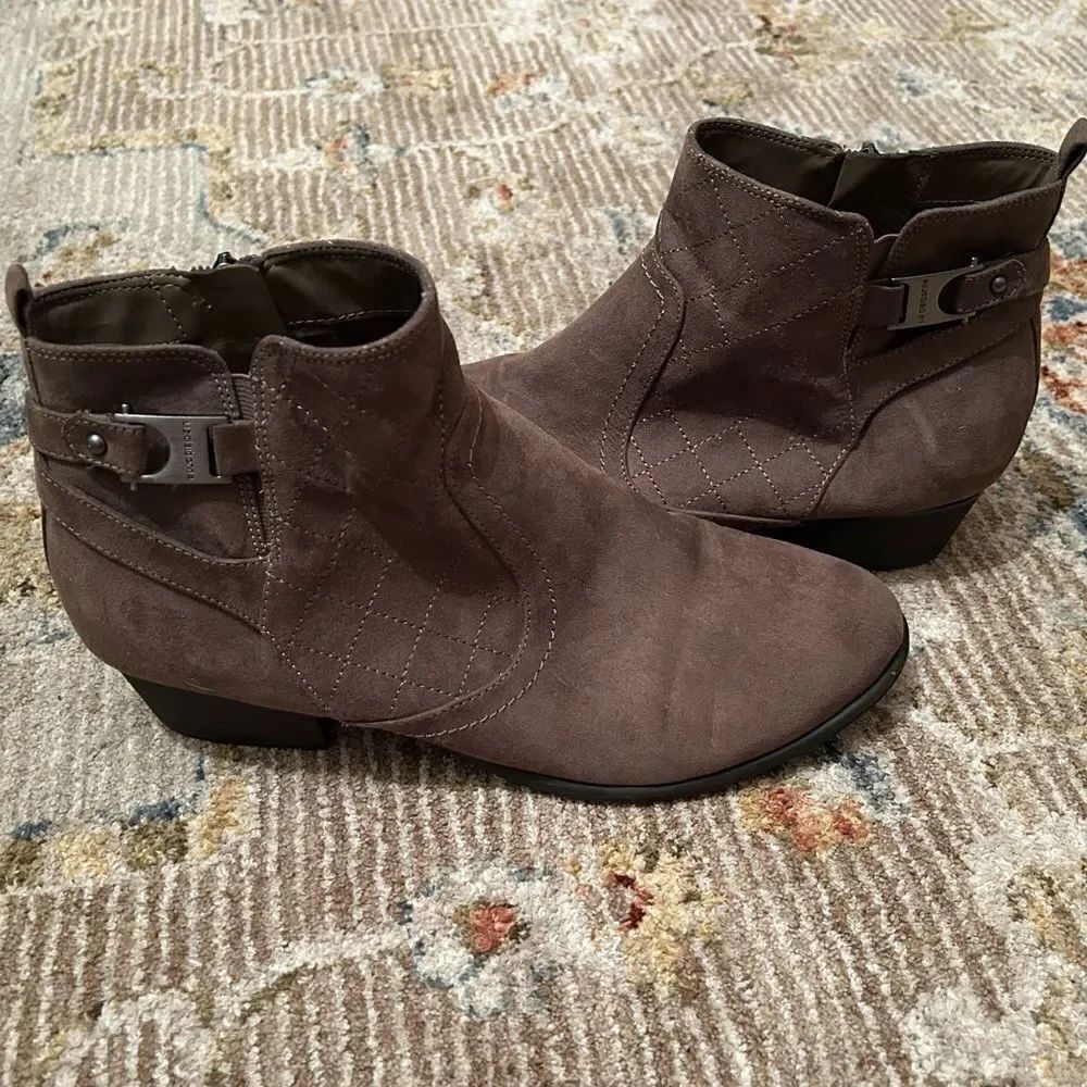 Liz Claiborne Brown Ankle Boots with Suede Finish and Buckle Detail